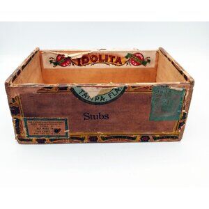Idolita Cigar Stubs Box No Lid Vintage Florida 7 Inches 5 Cent Tobacciana Wooden